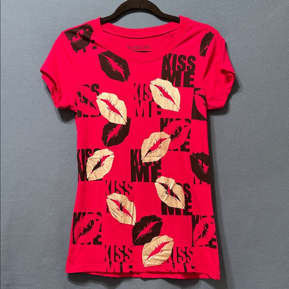 Ransom Pink Kiss Me Graphic Tee 100% Cotton